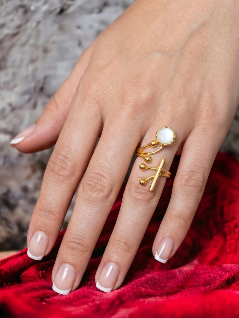 18K Gold Turkish Pearl Sculptural Ring Adjustable Coquette Mermaidcore Old Money